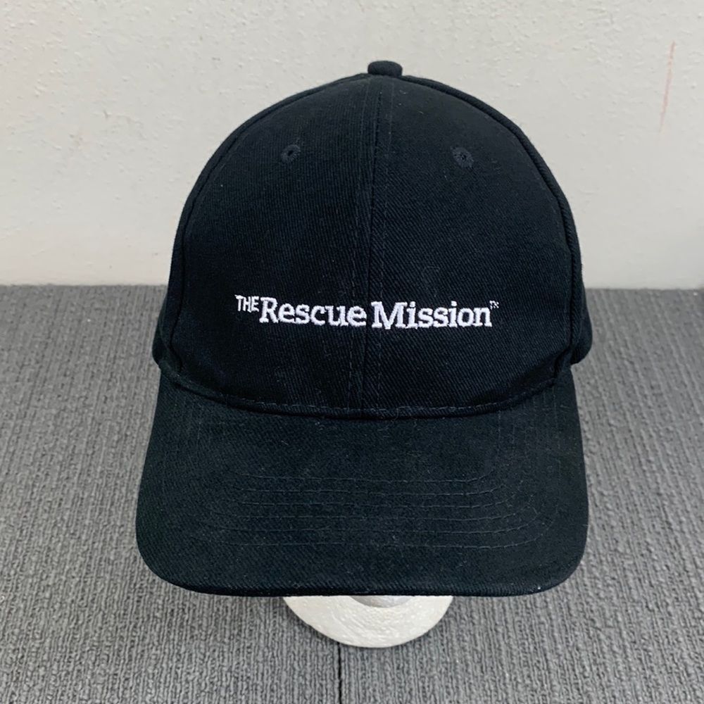 The Rescue Mission Baseball Hat Mens OSFA Black White Strapback Cap 4199